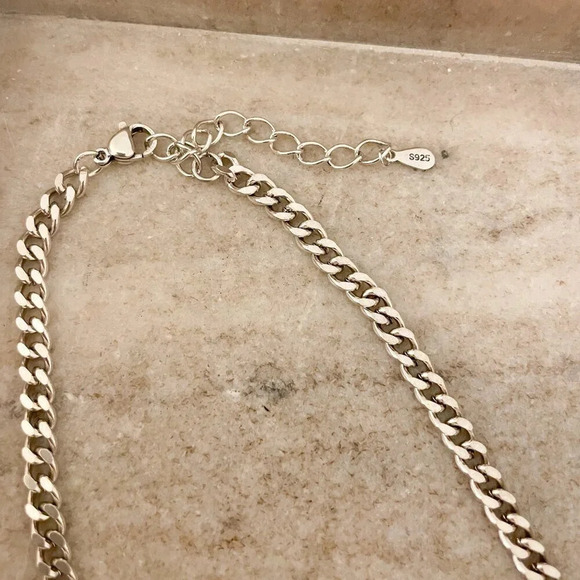 925 Sterling Silver Curb Chain Link Necklace Heart Necklace Heart Lock Chain - Picture 7 of 8